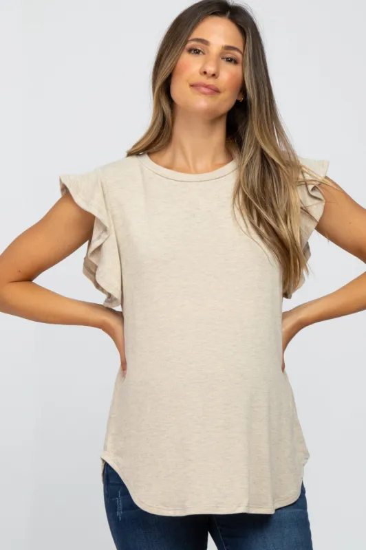 Heather Grey Flutter Sleeve Maternity Top sold by Pinkblush
