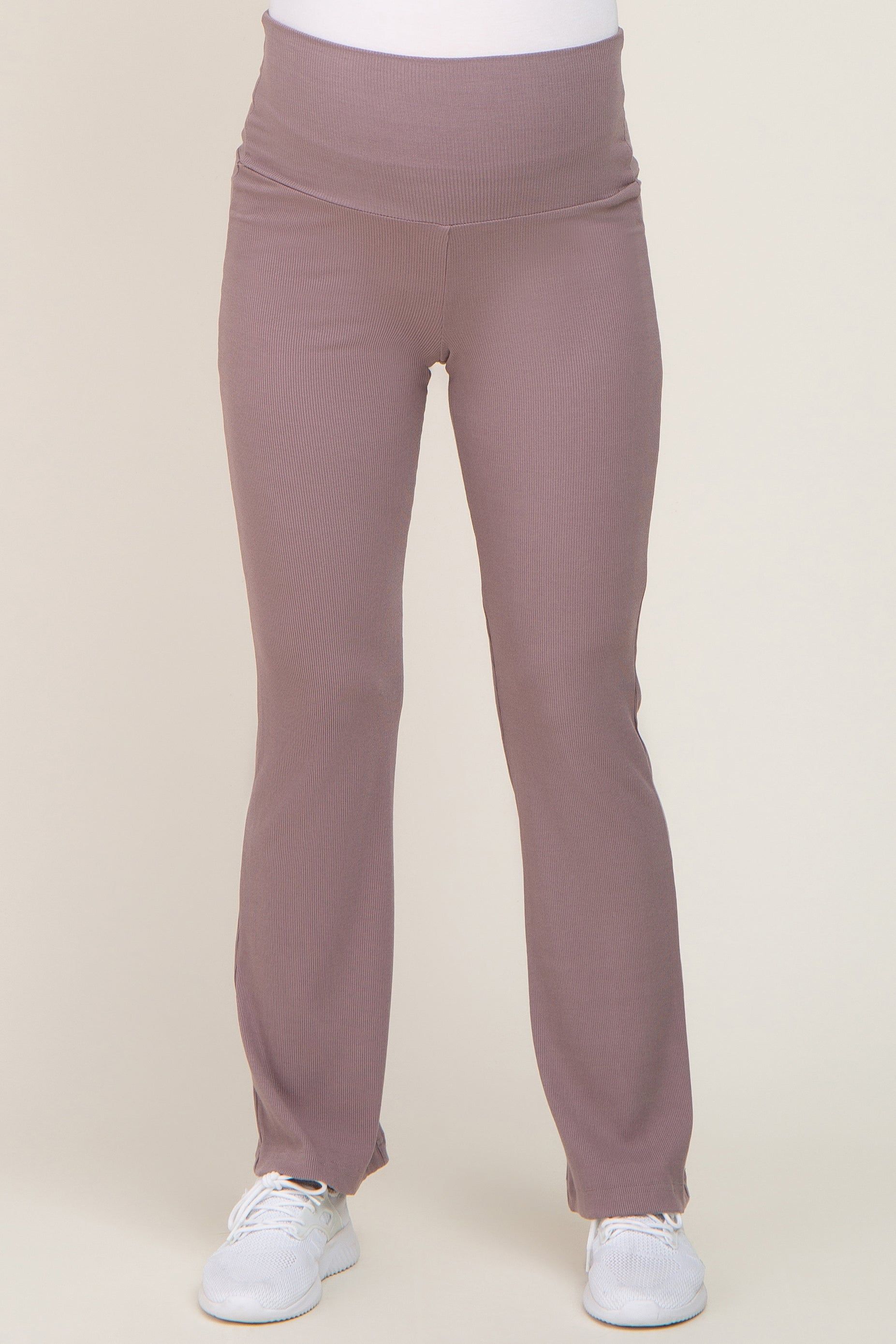 Mocha Ribbed Maternity Flare Pants sold by Pinkblush product image thumbnail 2