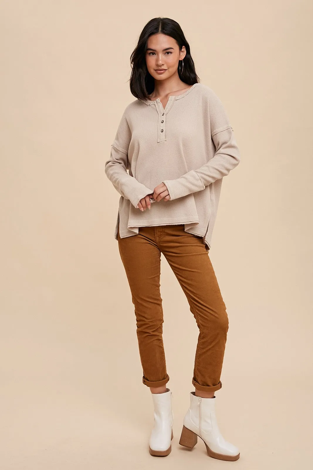 Beige Waffle Knit Henley Top sold by Pinkblush product image thumbnail 4