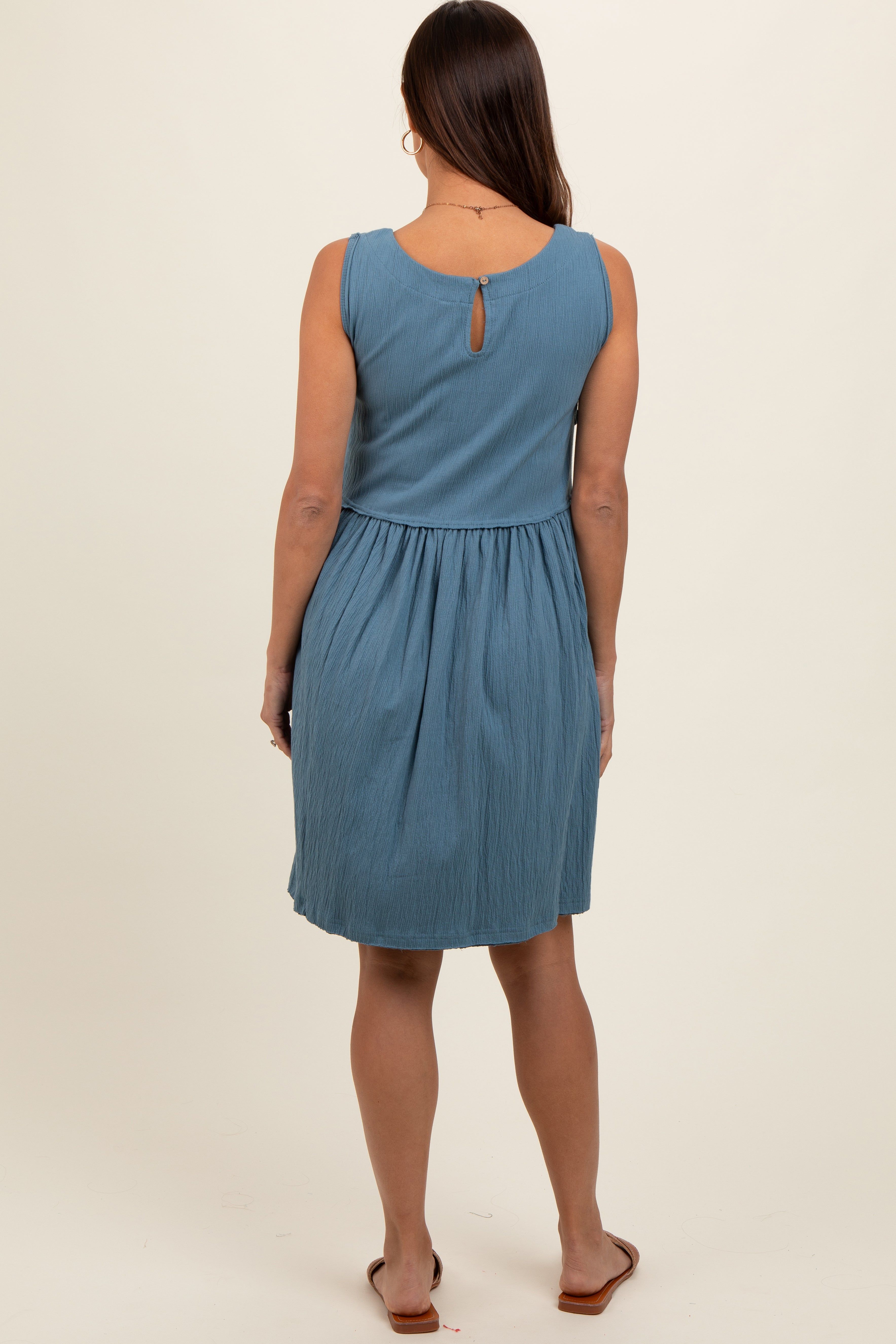 Blue Sleeveless Textured Maternity Dress sold by Pinkblush product image thumbnail 3