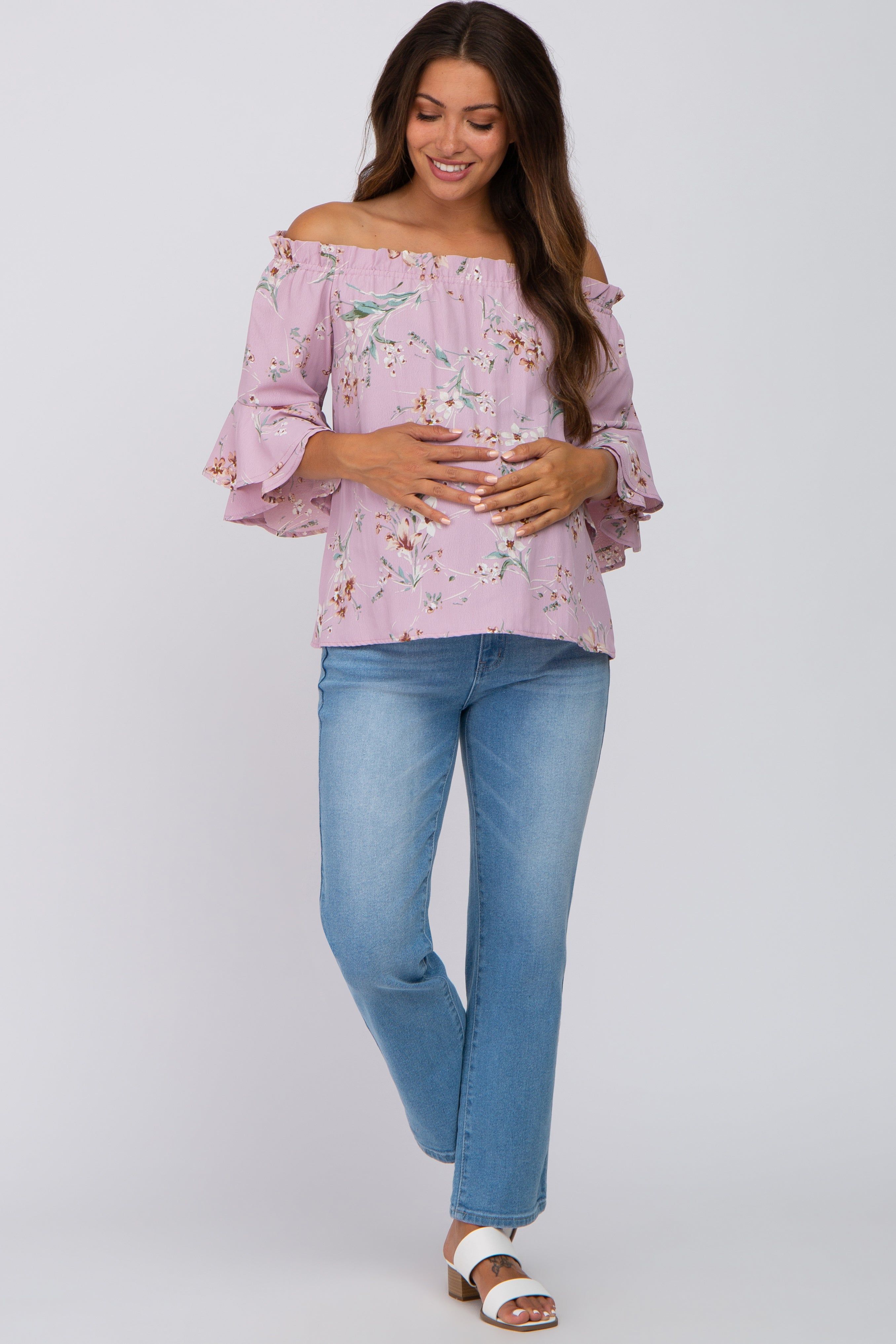 Pink Floral Off Shoulder Maternity Blouse sold by Pinkblush product image thumbnail 4
