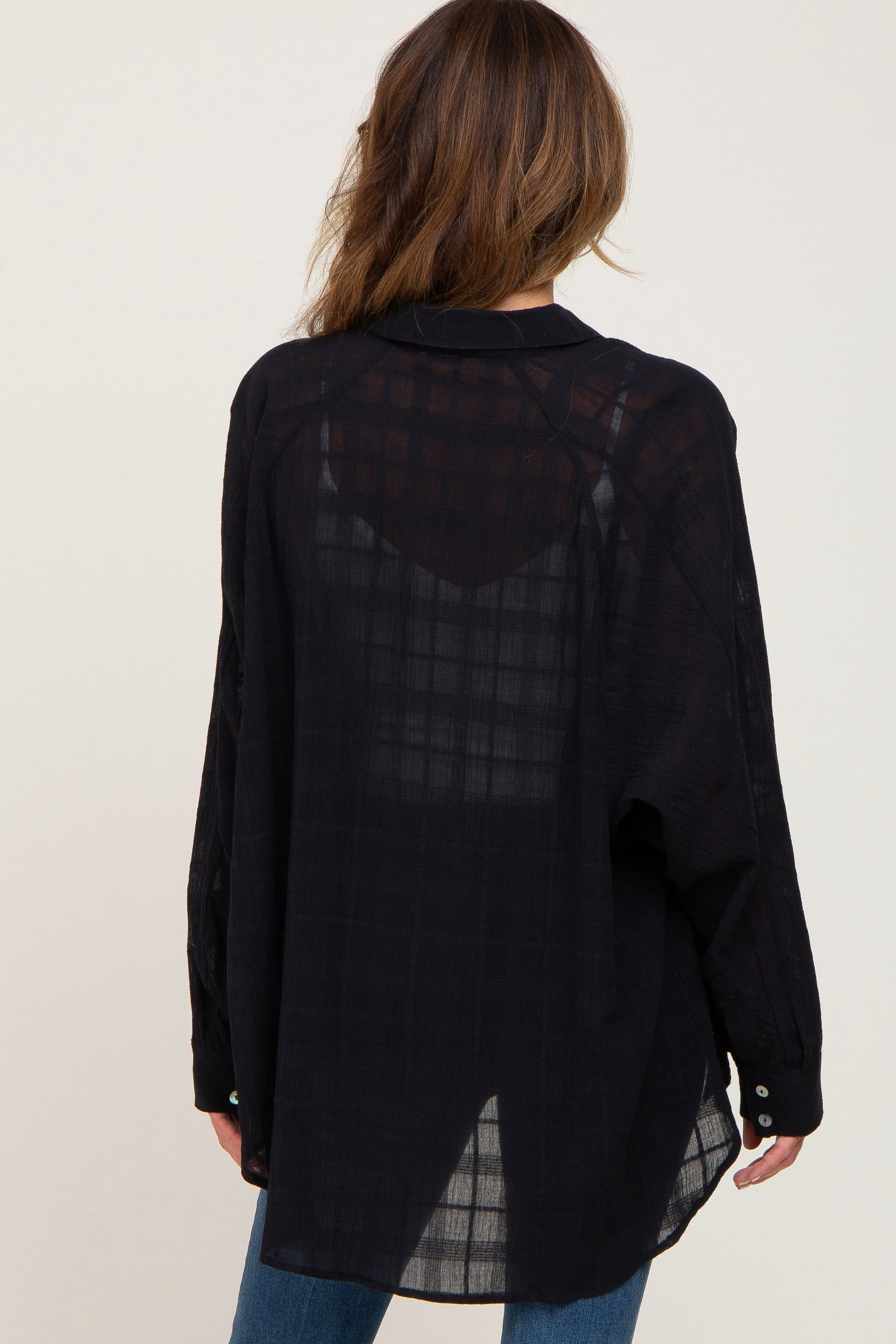 Black Sheer Button Up Hi-Lo Top sold by Pinkblush product image thumbnail 3