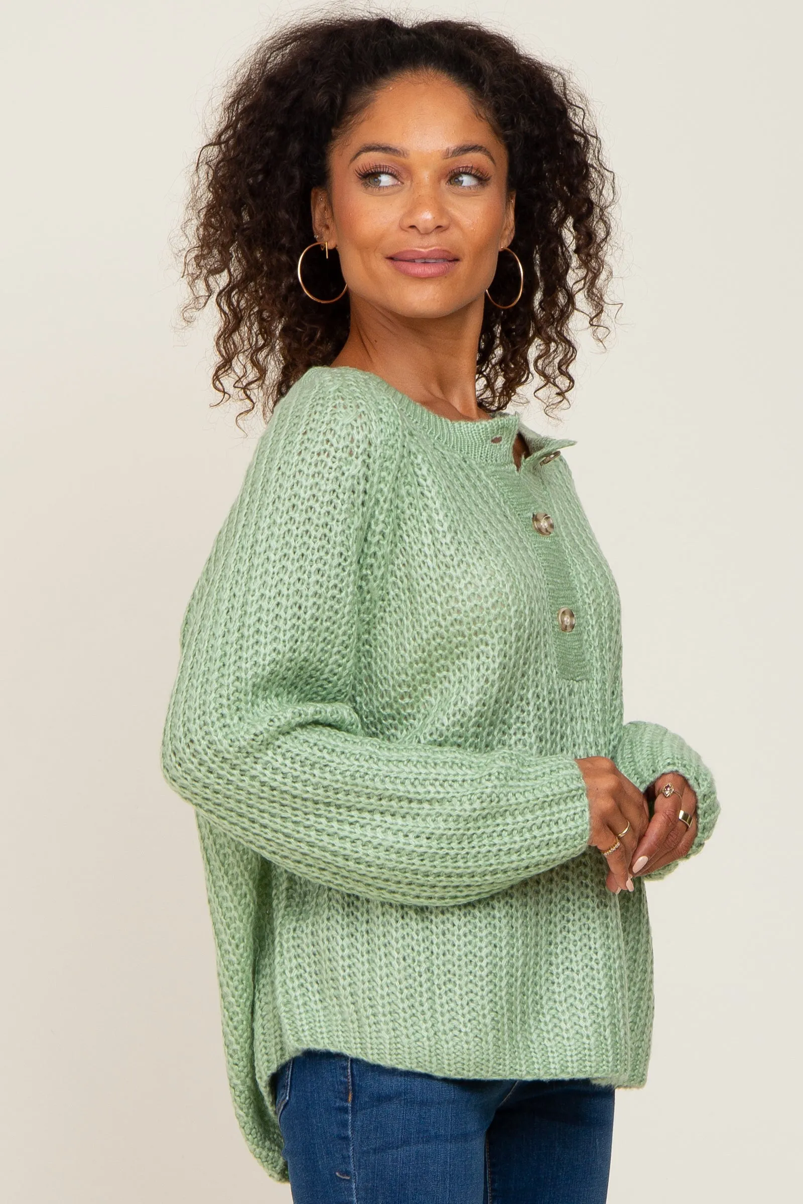 Mint Green Open Knit Button Front Sweater sold by Pinkblush product image thumbnail 2