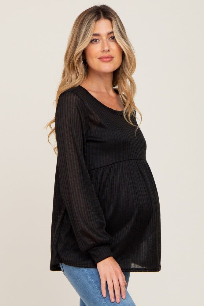 Black Knit Ribbed Babydoll Maternity Top sold by Pinkblush product image thumbnail 3