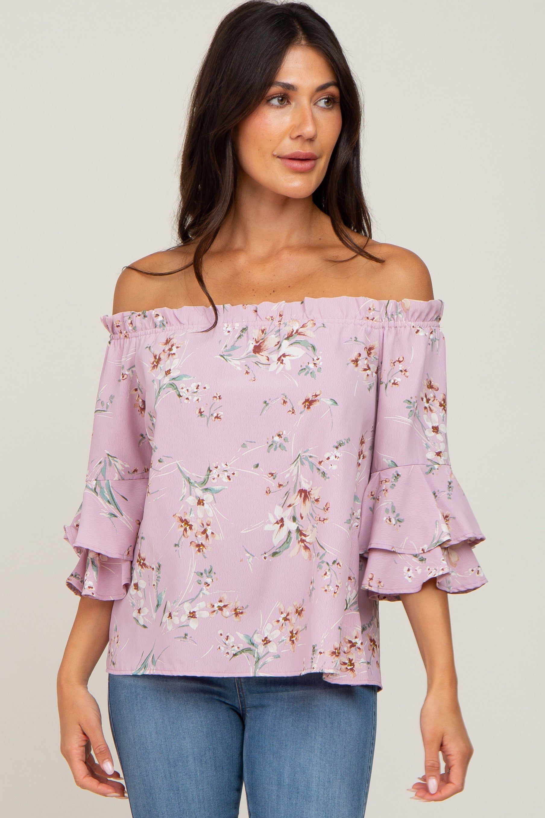 Pink Floral Off Shoulder Maternity Blouse sold by Pinkblush product image thumbnail 5