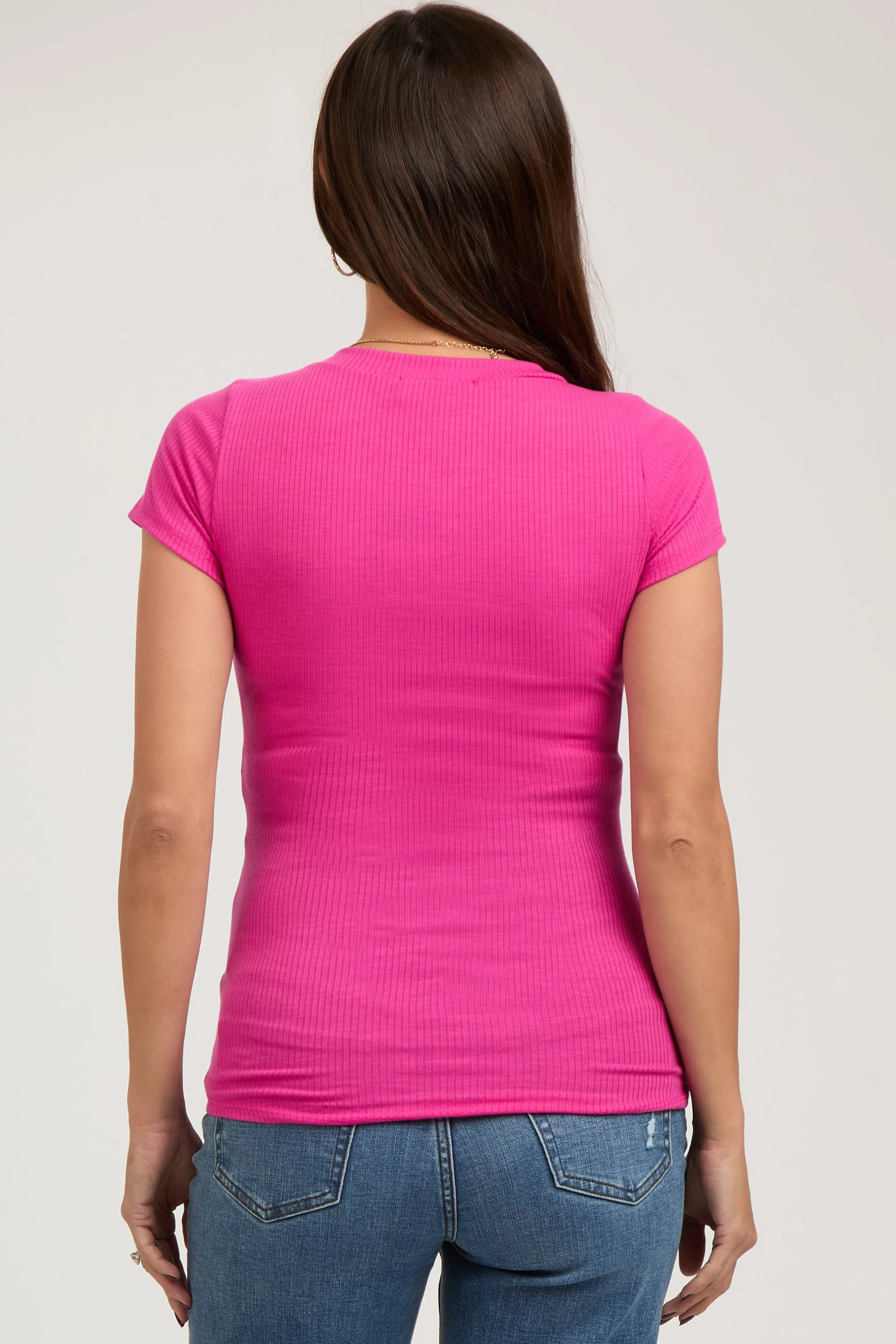Fuchsia Ribbed Short Sleeve Maternity Top sold by Pinkblush product image thumbnail 3