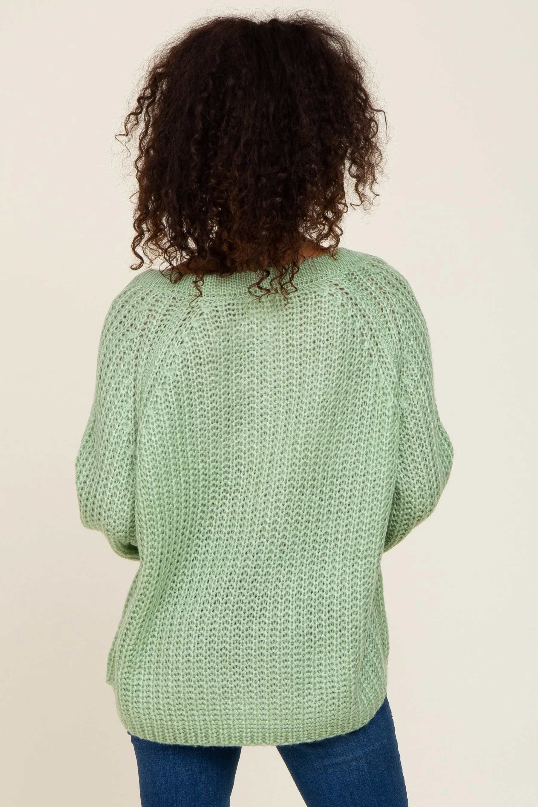 Mint Green Open Knit Button Front Sweater sold by Pinkblush product image thumbnail 3