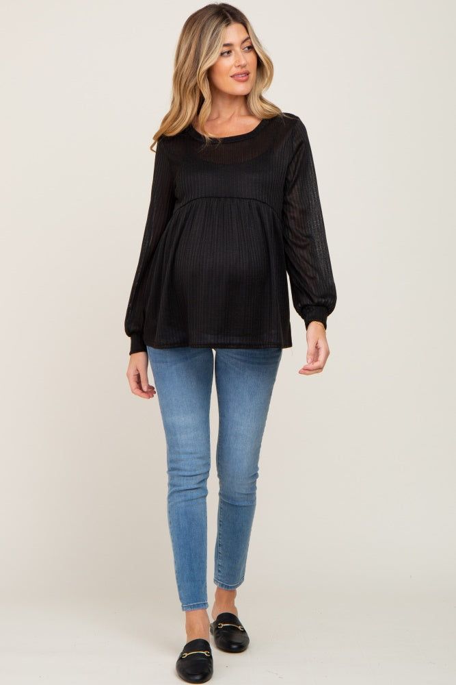Black Knit Ribbed Babydoll Maternity Top sold by Pinkblush