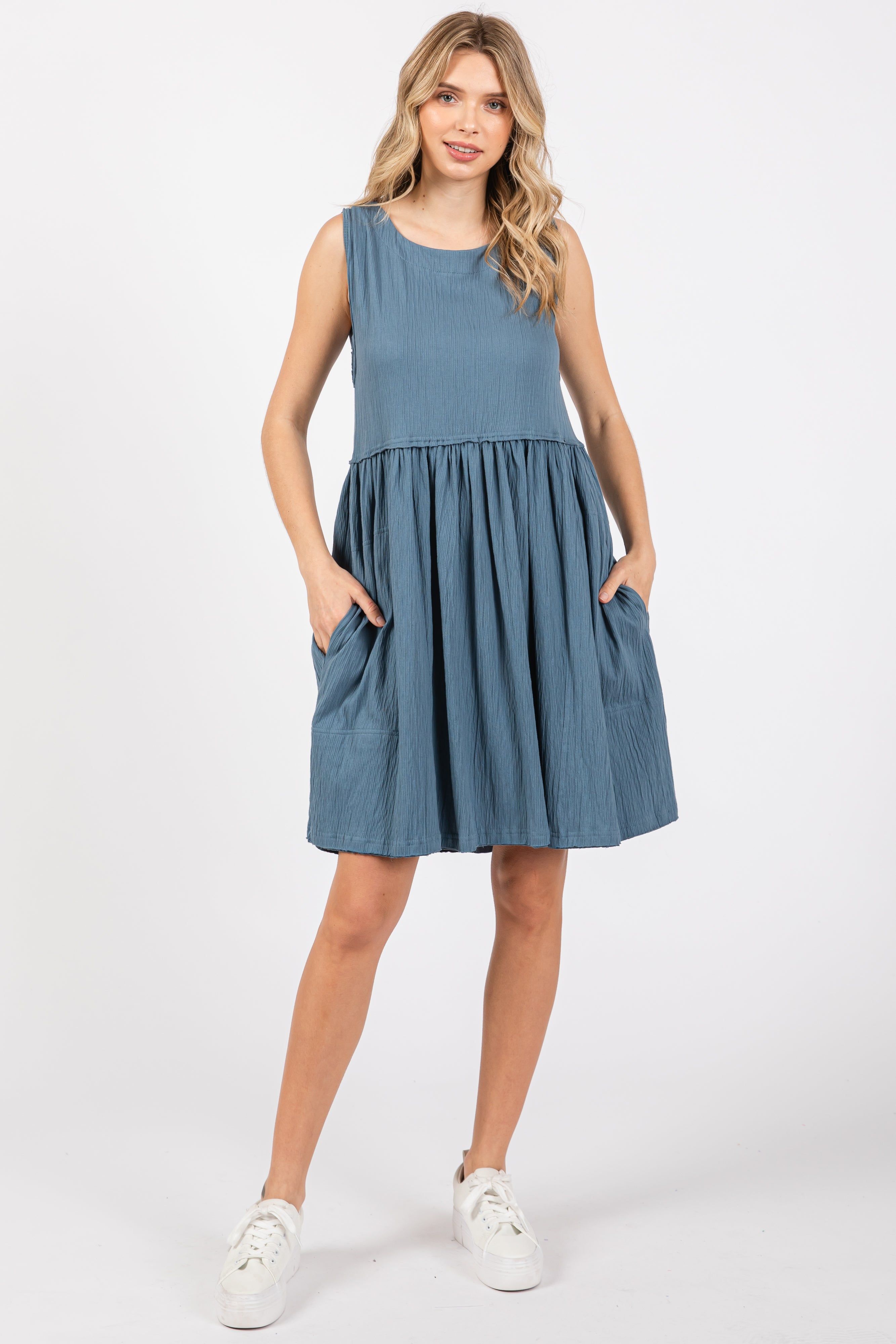 Blue Sleeveless Textured Maternity Dress sold by Pinkblush product image thumbnail 5