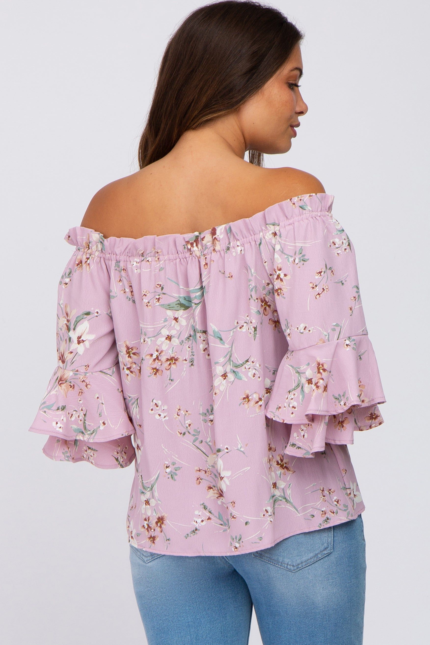 Pink Floral Off Shoulder Maternity Blouse sold by Pinkblush product image thumbnail 3
