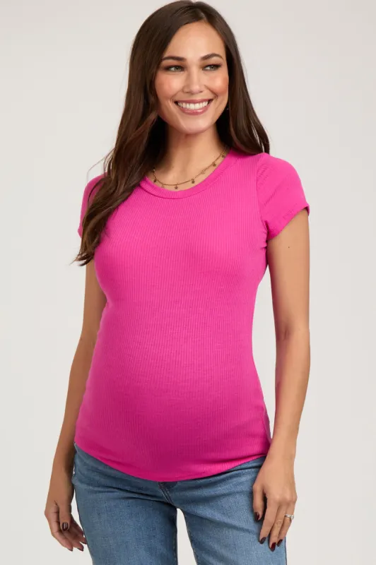 Fuchsia Ribbed Short Sleeve Maternity Top sold by Pinkblush