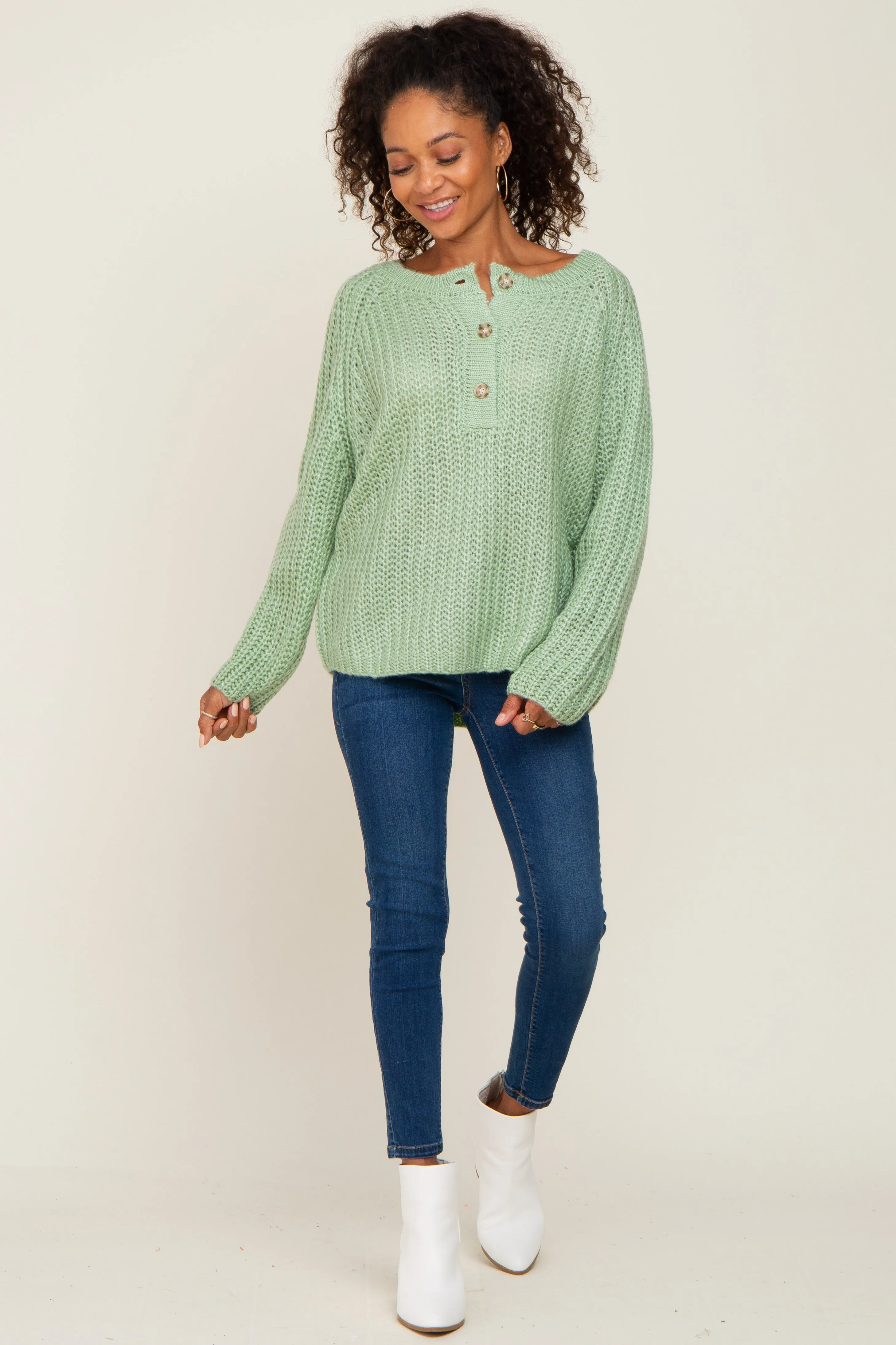 Mint Green Open Knit Button Front Sweater sold by Pinkblush product image thumbnail 4