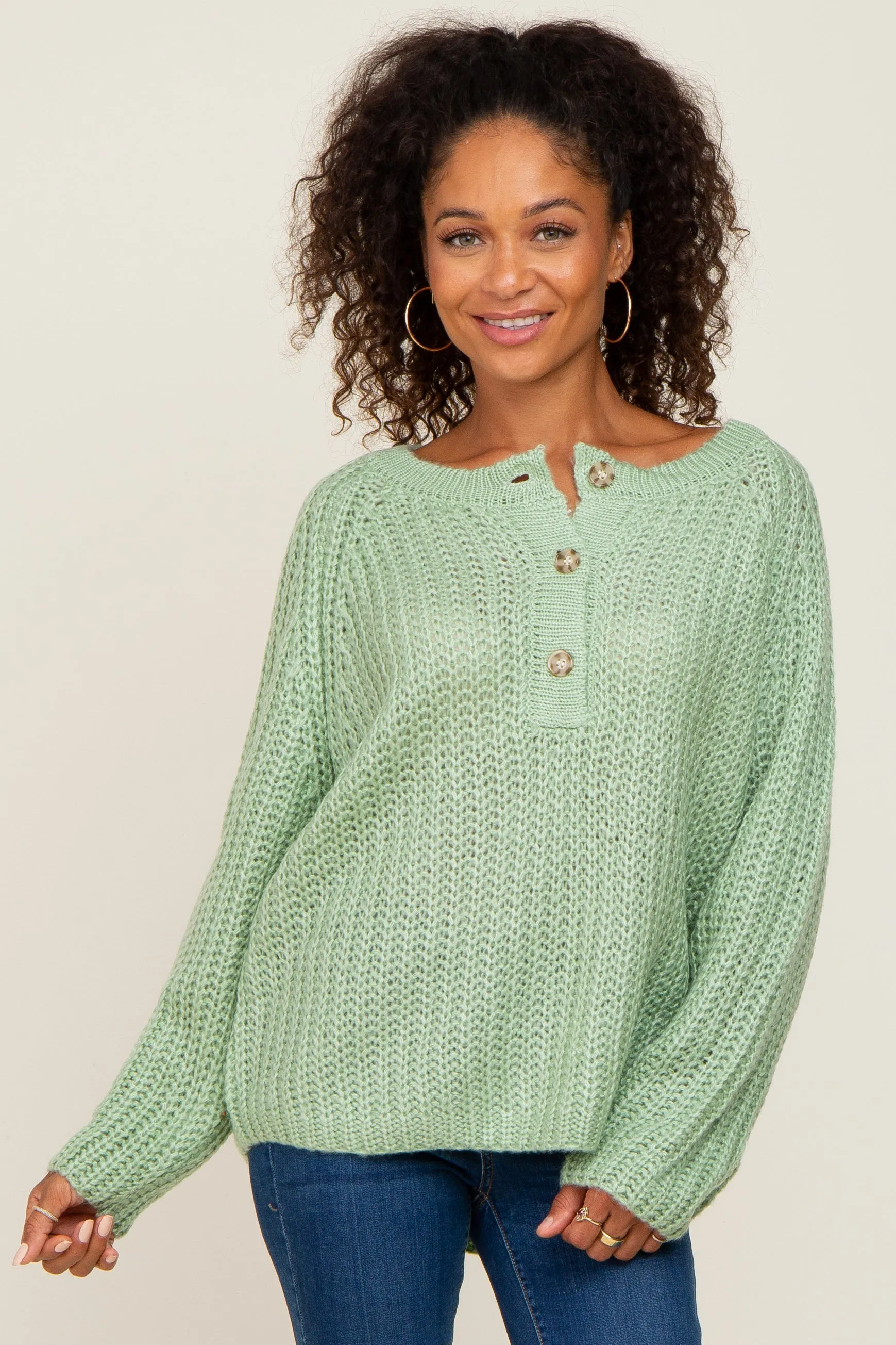 Mint Green Open Knit Button Front Sweater sold by Pinkblush