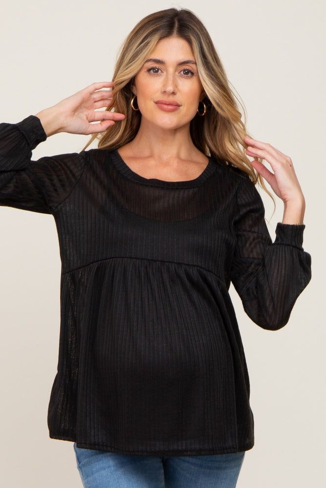 Black Knit Ribbed Babydoll Maternity Top sold by Pinkblush product image thumbnail 2