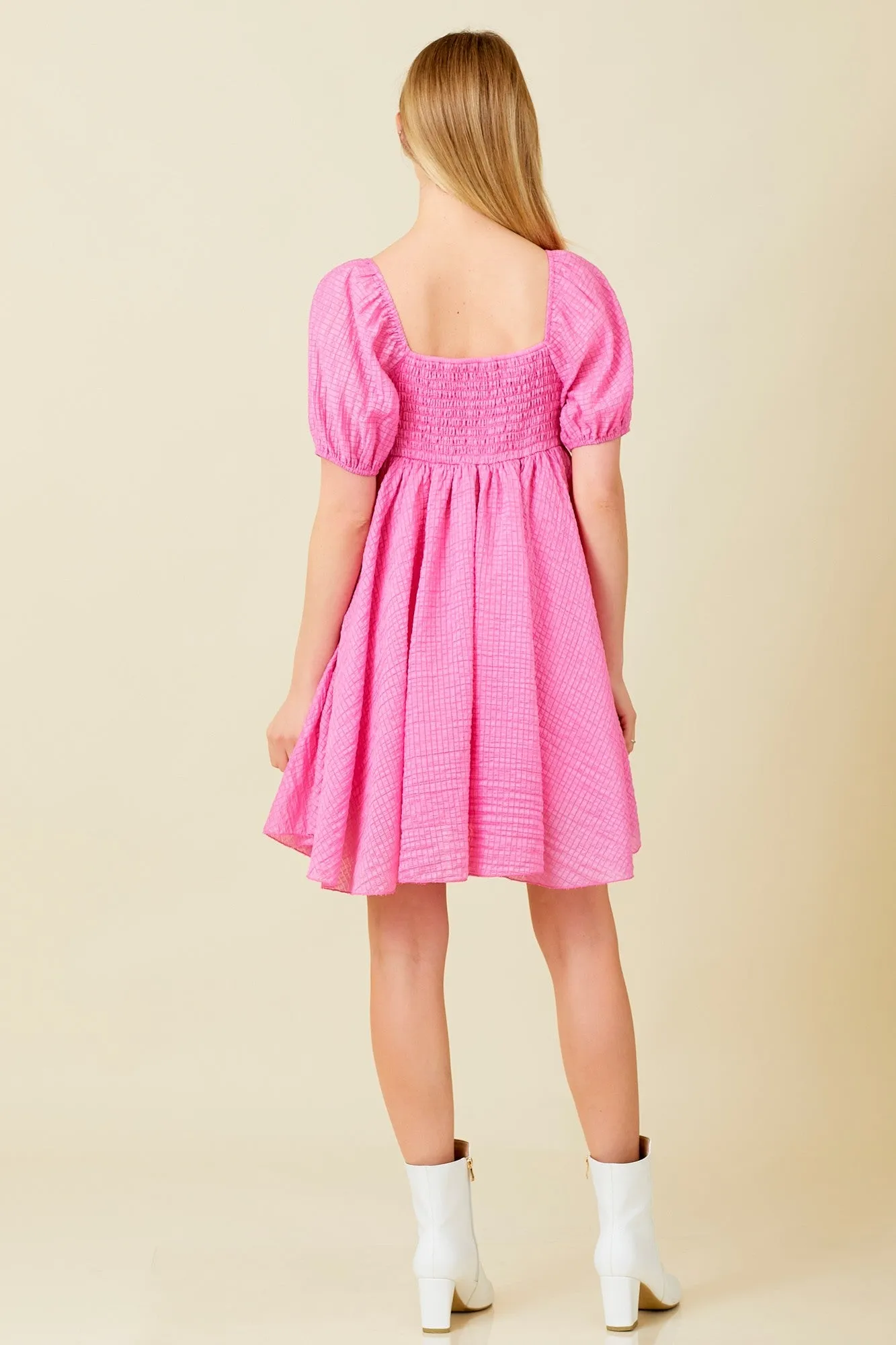 Pink Textured Puff Sleeve Sweetheart Neckline Dress sold by Pinkblush product image thumbnail 3