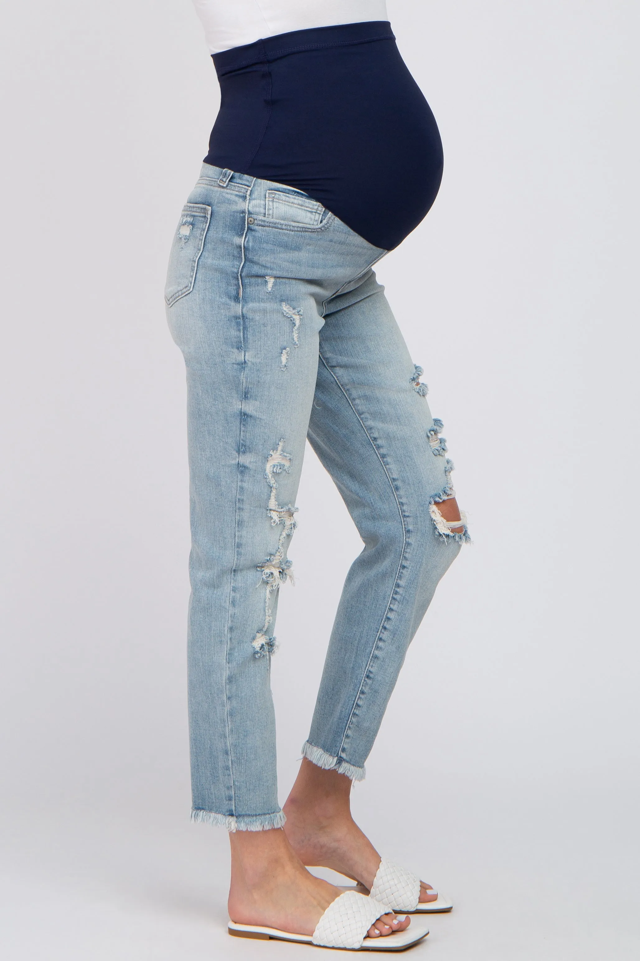 Light Blue Distressed Open Knee Maternity Jeans sold by Pinkblush product image thumbnail 3