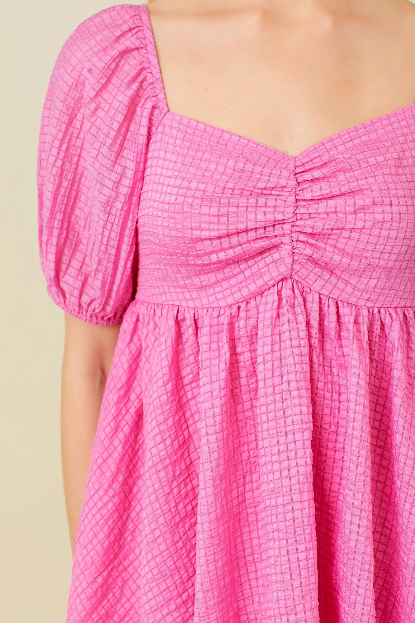 Pink Textured Puff Sleeve Sweetheart Neckline Dress sold by Pinkblush product image thumbnail 4