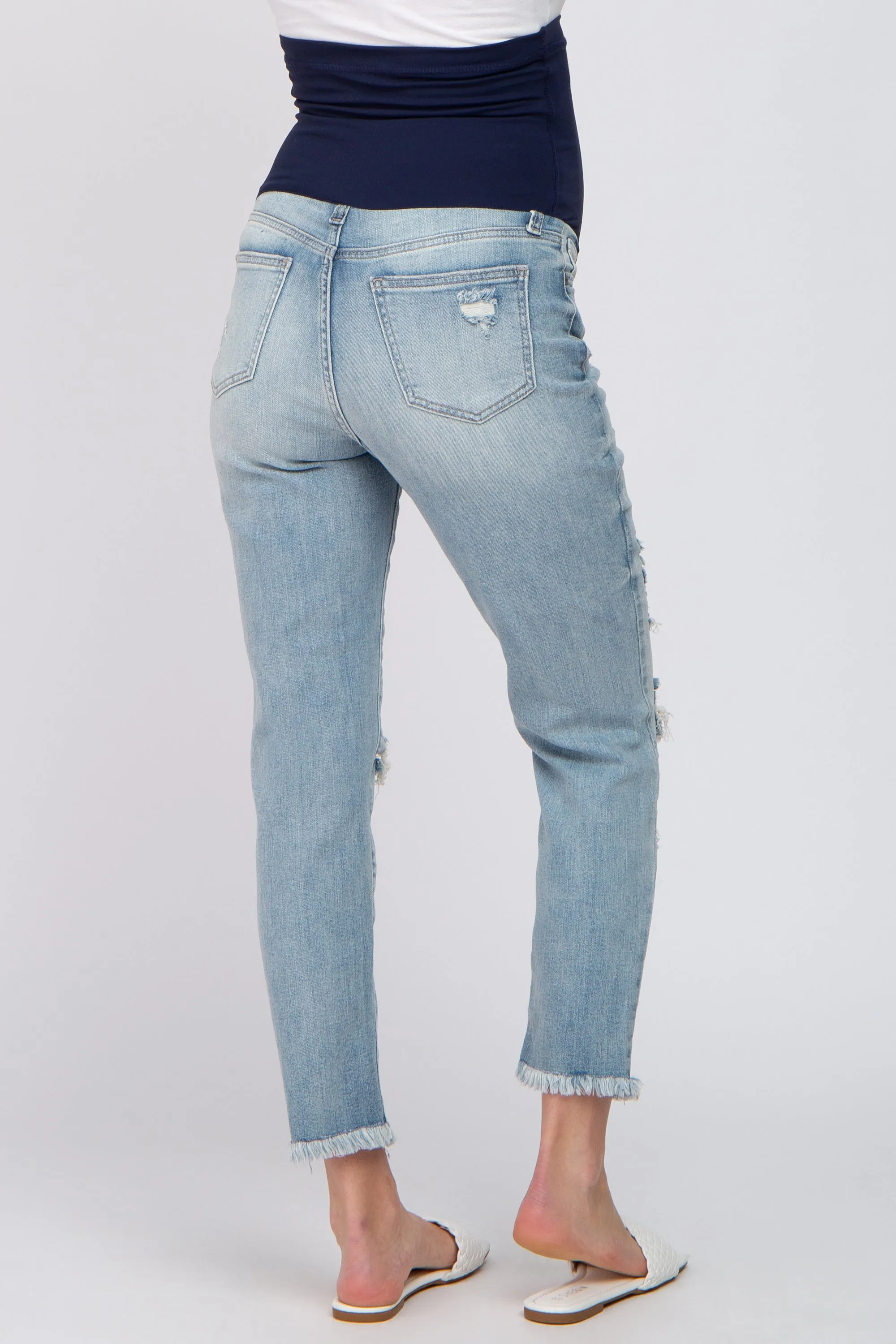 Light Blue Distressed Open Knee Maternity Jeans sold by Pinkblush product image thumbnail 4