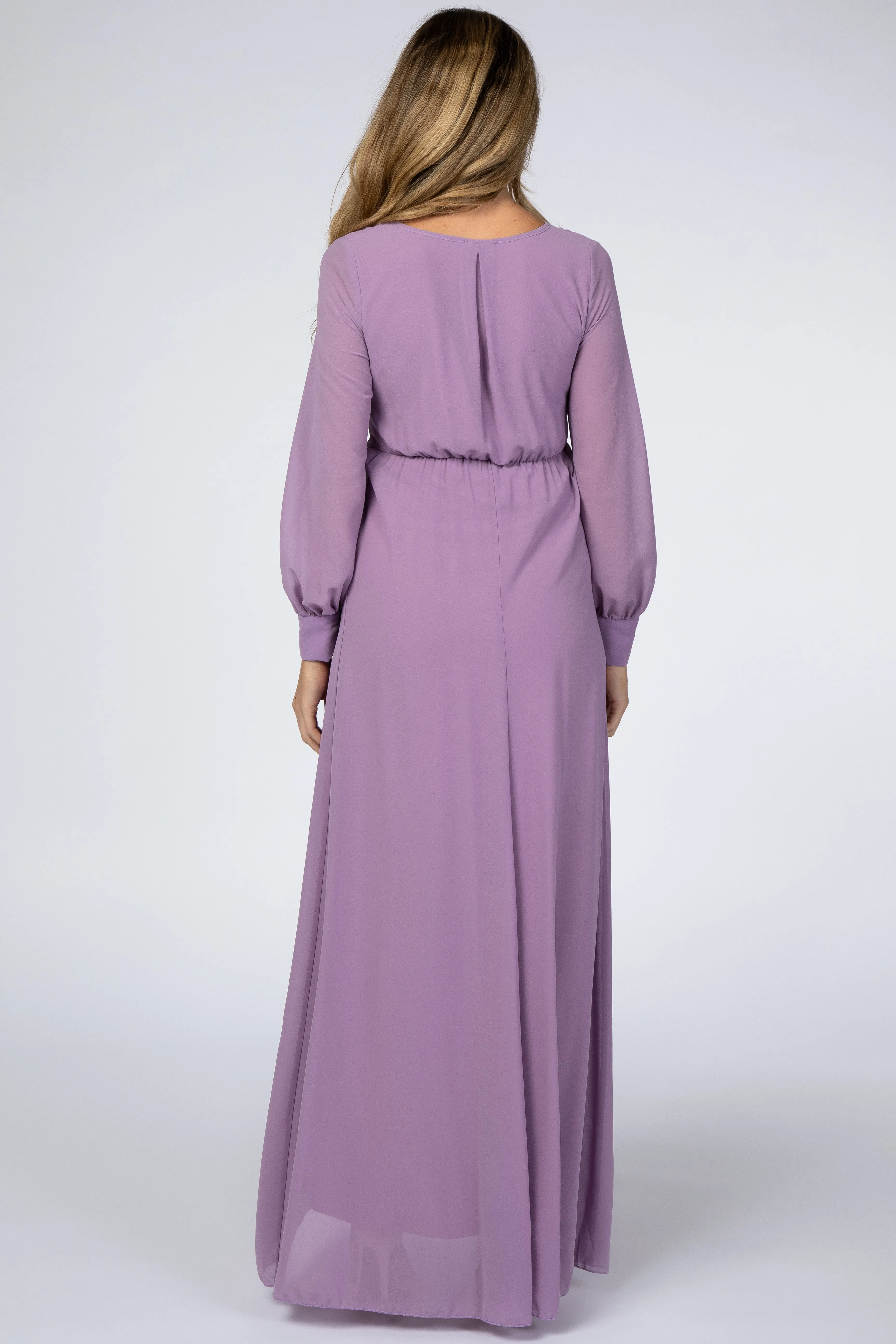 Violet Chiffon Long Sleeve Pleated Maternity Maxi Dress sold by Pinkblush product image thumbnail 3