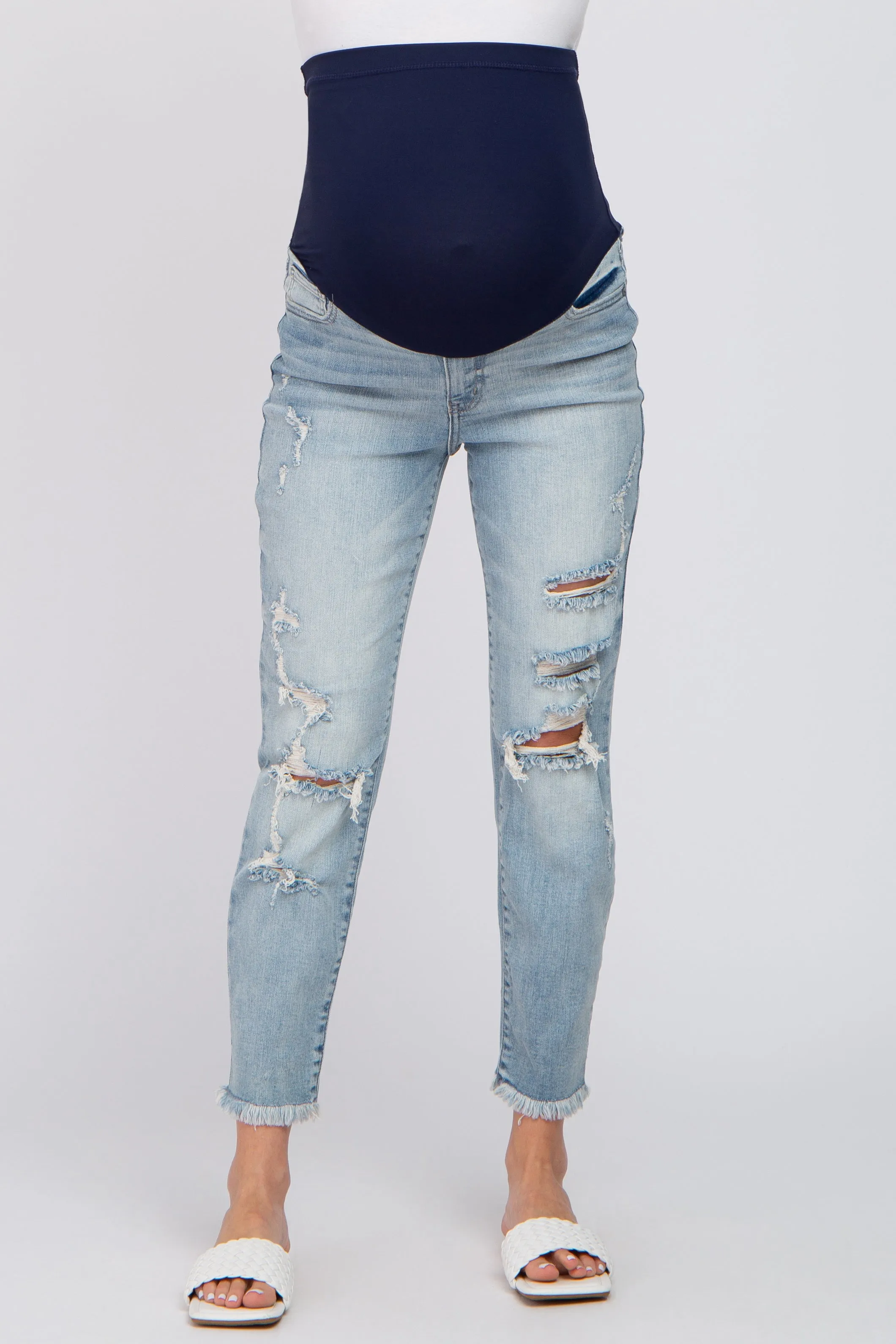 Light Blue Distressed Open Knee Maternity Jeans sold by Pinkblush product image thumbnail 2