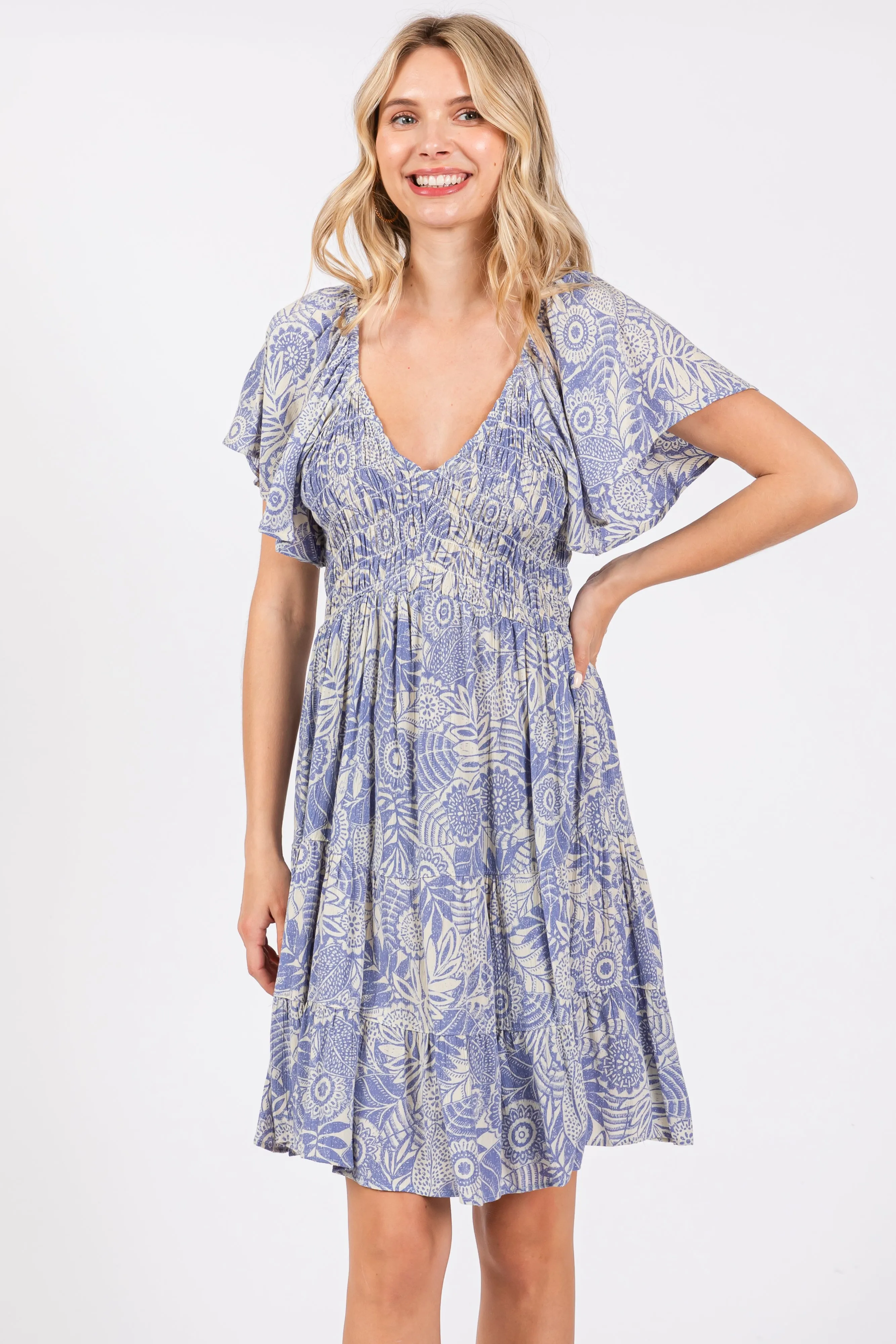 Blue Floral Smocked Maternity Dress sold by Pinkblush product image thumbnail 3