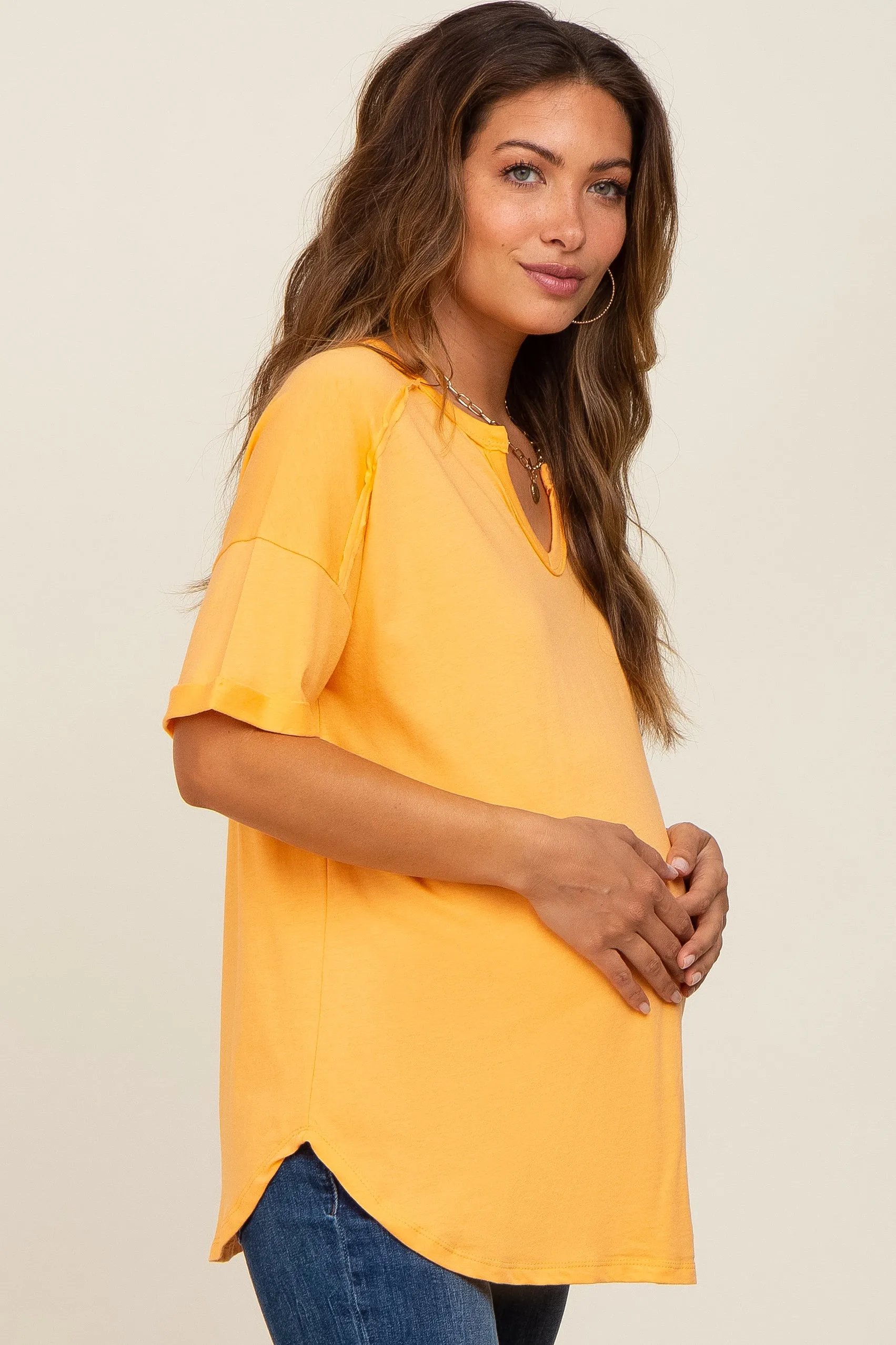 Orange Oversized V-Neck Cuffed Short Sleeve Maternity Tee sold by Pinkblush product image thumbnail 3
