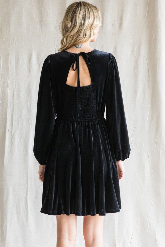 Black Velvet Back Tie Dress With Pockets sold by Pinkblush product image thumbnail 2