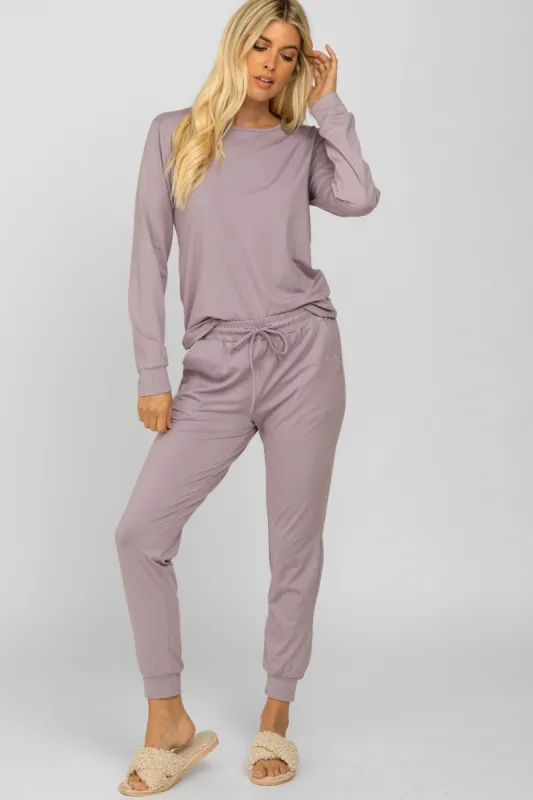 Lavender Soft Knit Jogger Lounge Set sold by Pinkblush