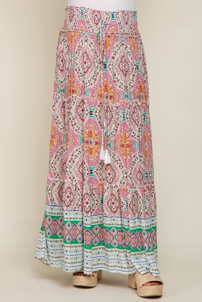 Green Printed Smocked Waist Maternity Maxi Skirt sold by Pinkblush product image thumbnail 2