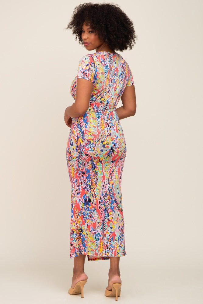 Coral Multi-Color Floral Side Slit Maxi Dress sold by Pinkblush product image thumbnail 3