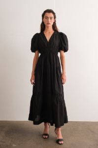 Black Puff Sleeve Midi Dress sold by Pinkblush