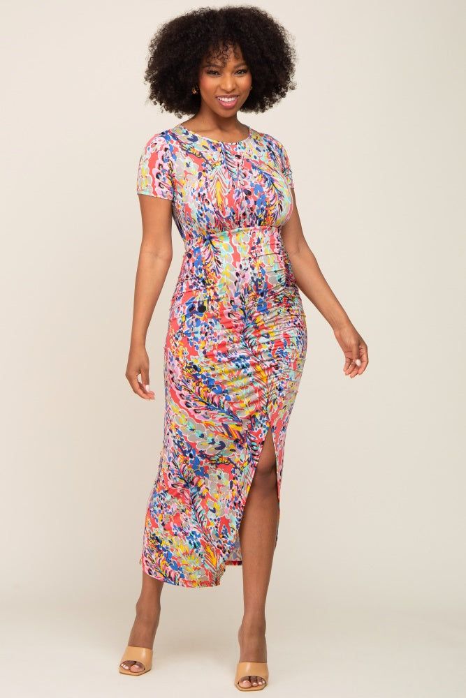 Coral Multi-Color Floral Side Slit Maxi Dress sold by Pinkblush product image thumbnail 4