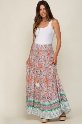 Green Printed Smocked Waist Maternity Maxi Skirt sold by Pinkblush
