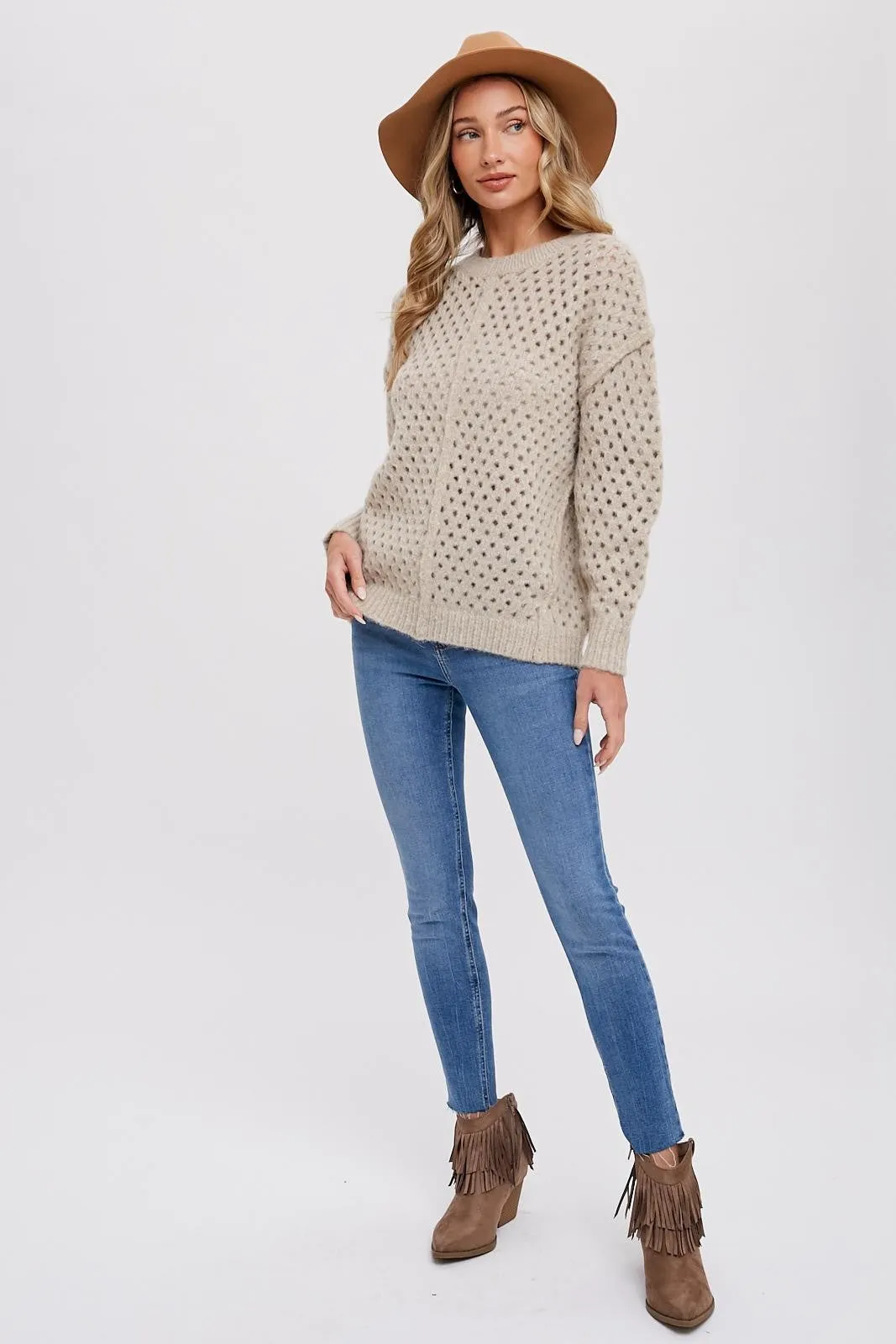 Taupe Open Chunky Knit Sweater sold by Pinkblush product image thumbnail 2