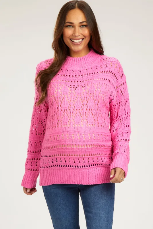 Fuchsia Open Knit Maternity Sweater sold by Pinkblush