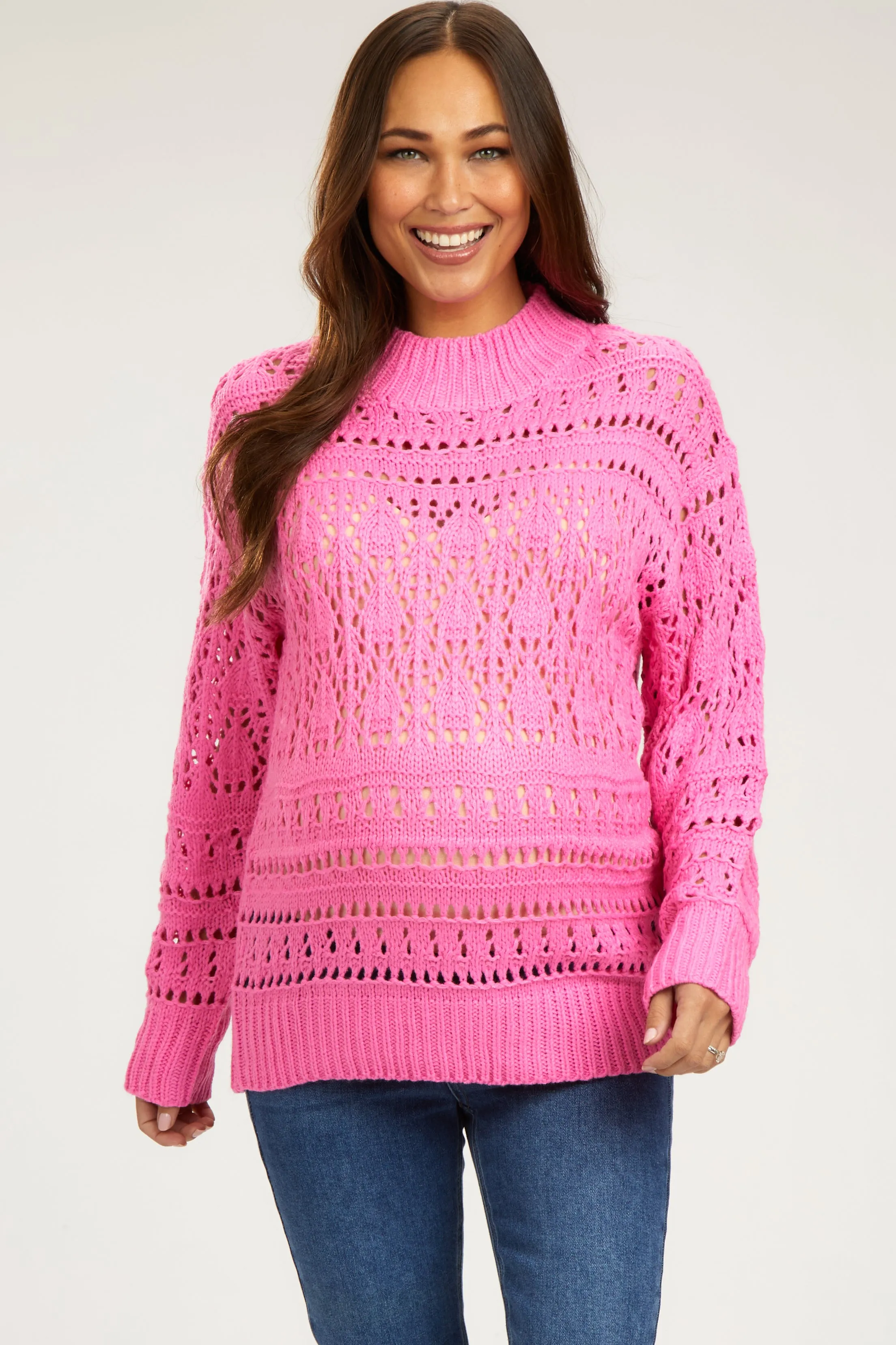 Fuchsia Open Knit Maternity Sweater sold by Pinkblush