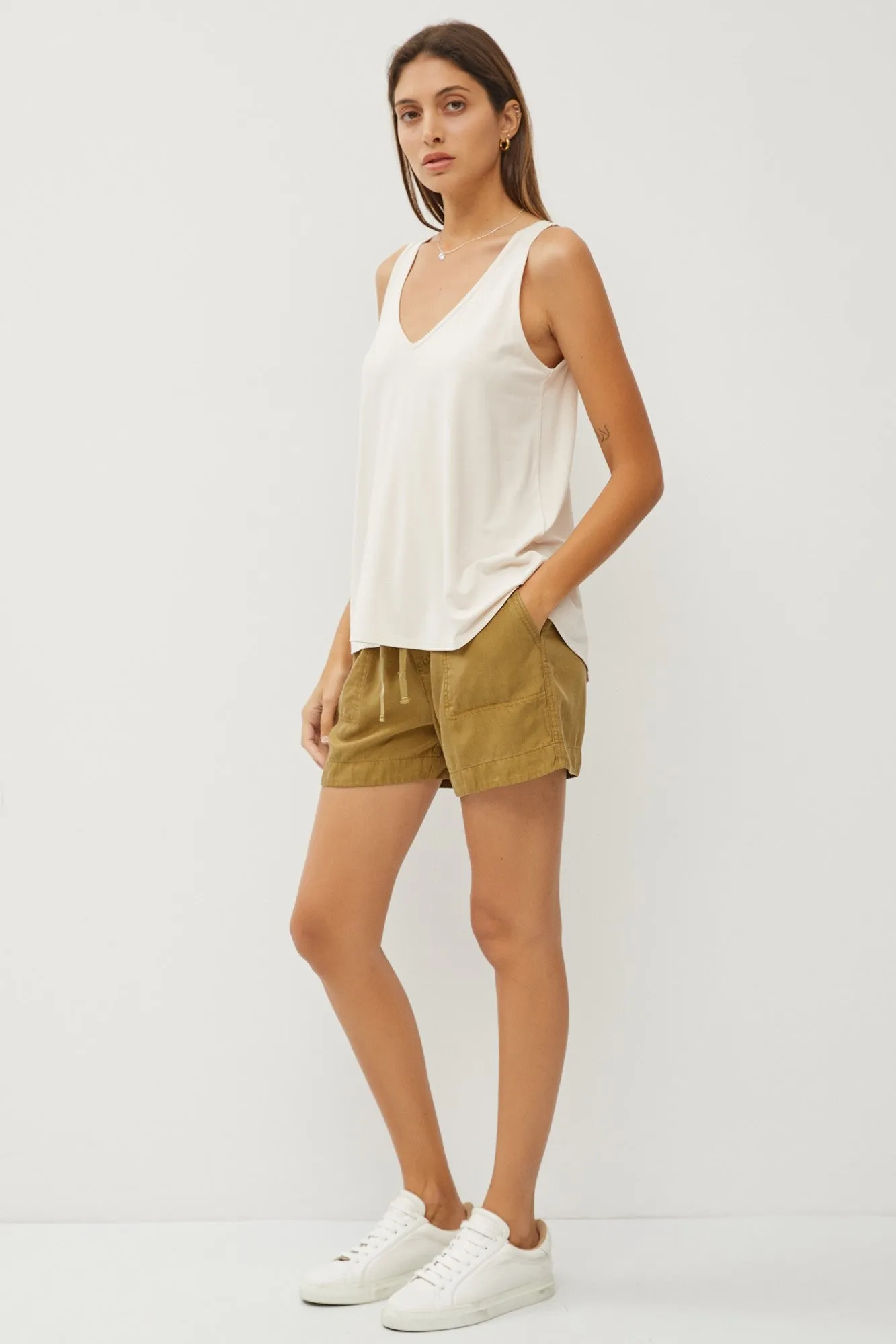 Beige V-Neck Tank Top sold by Pinkblush product image thumbnail 2