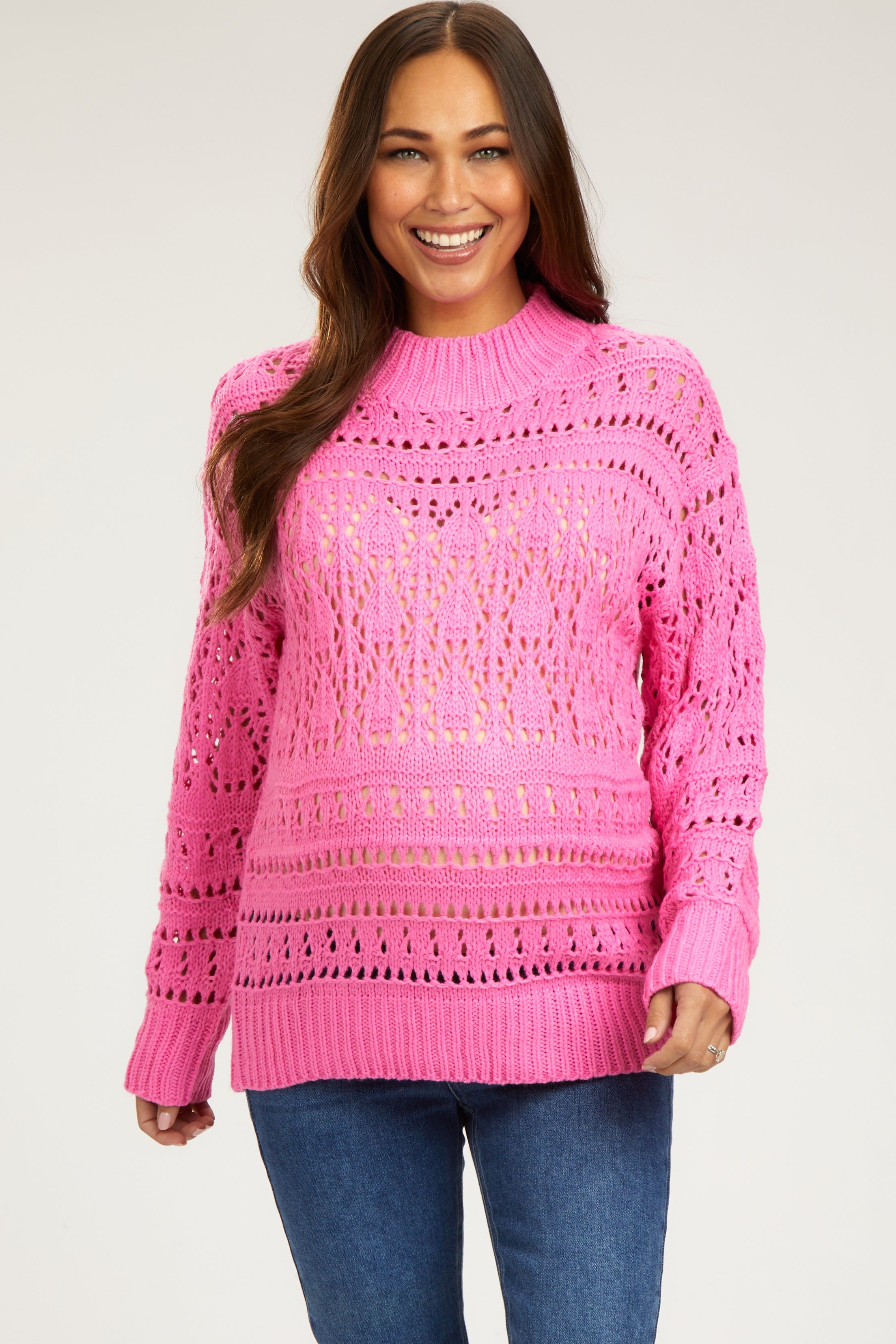 Fuschsia Open Knit Maternity Sweater sold by Pinkblush