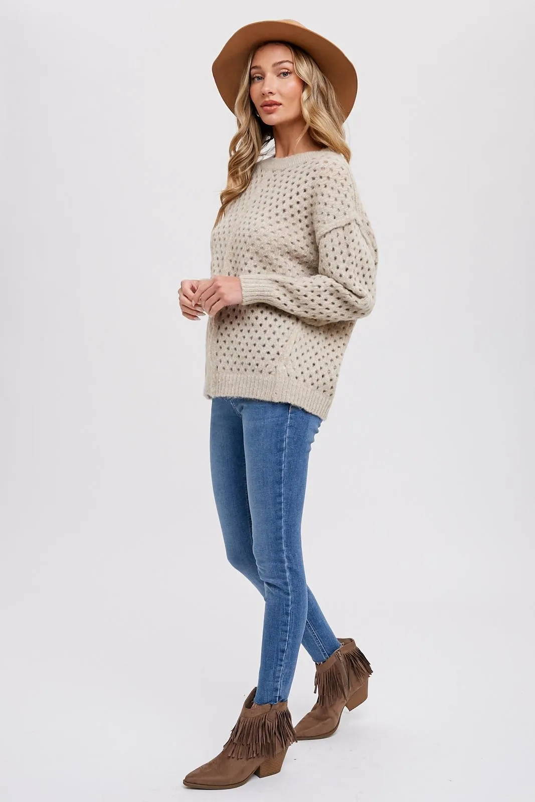 Taupe Open Chunky Knit Sweater sold by Pinkblush product image thumbnail 3
