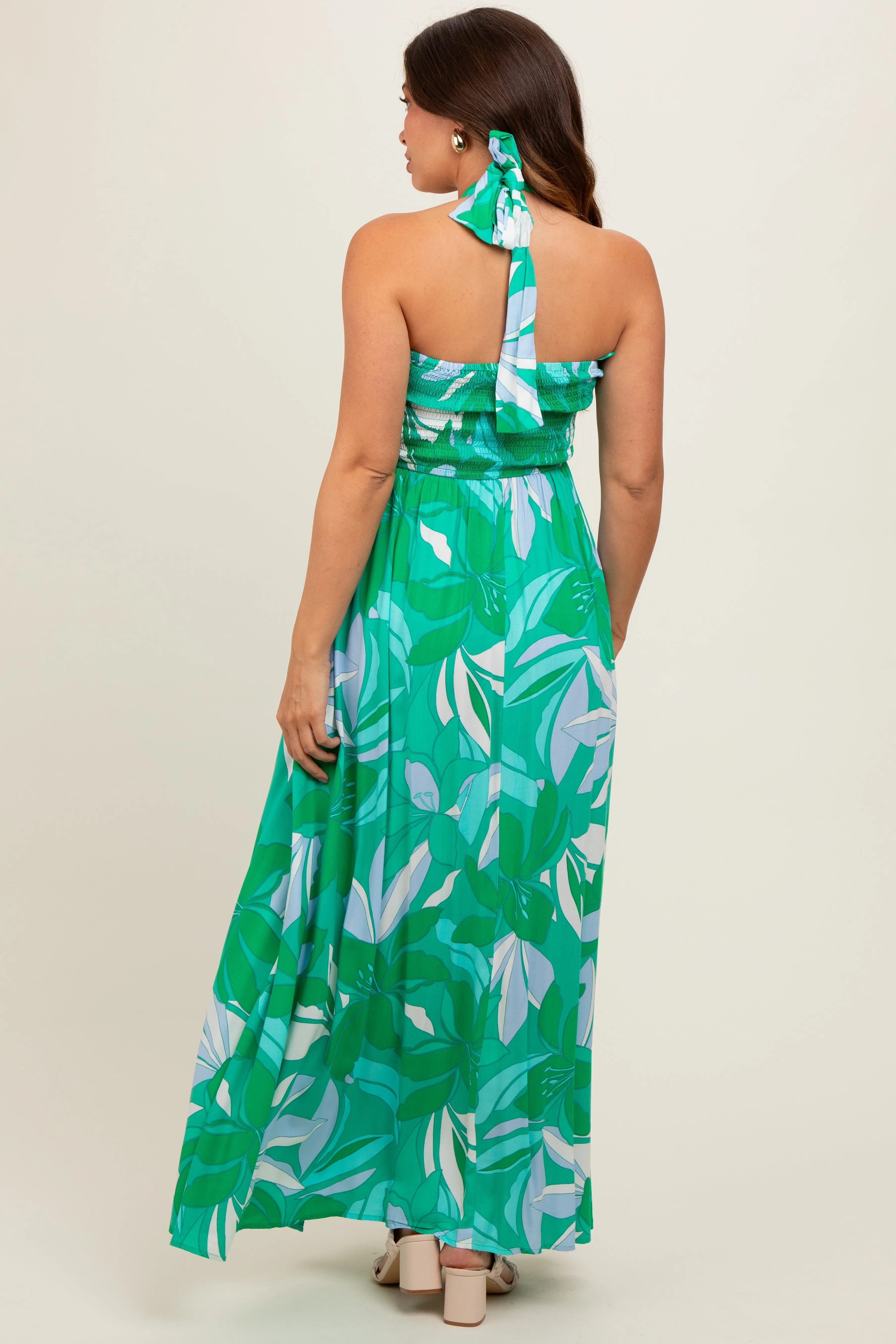 Green Floral Halter Maternity Maxi Dress sold by Pinkblush product image thumbnail 3