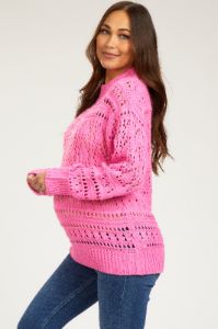Fuschsia Open Knit Maternity Sweater sold by Pinkblush