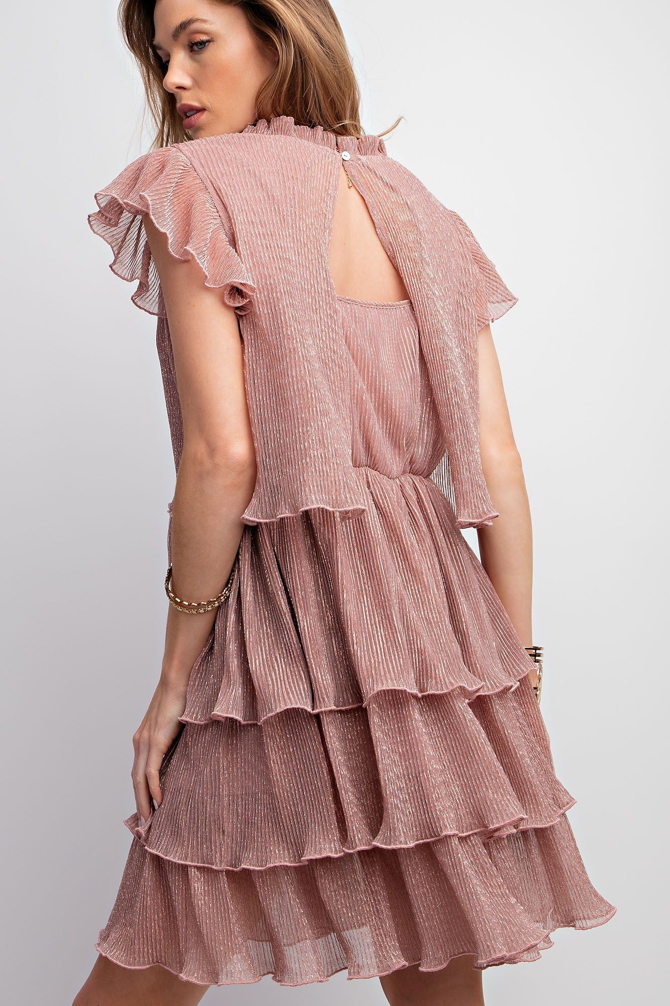 Blush Metallic Chiffon Ruffled Dress sold by Pinkblush product image thumbnail 4