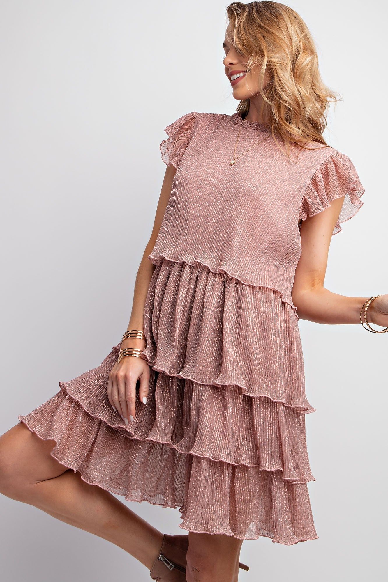 Blush Metallic Chiffon Ruffled Dress sold by Pinkblush