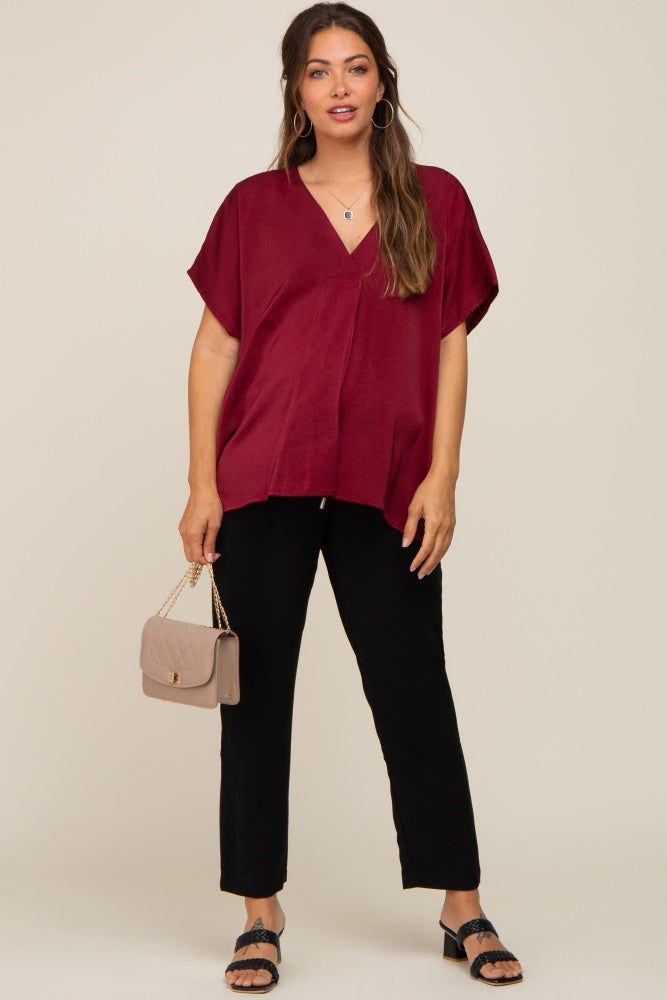 Burgundy Satin V-Neck Maternity Blouse sold by Pinkblush product image thumbnail 5