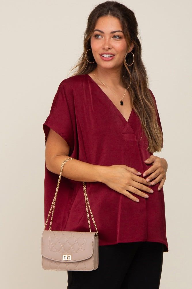 Burgundy Satin V-Neck Maternity Blouse sold by Pinkblush product image thumbnail 2