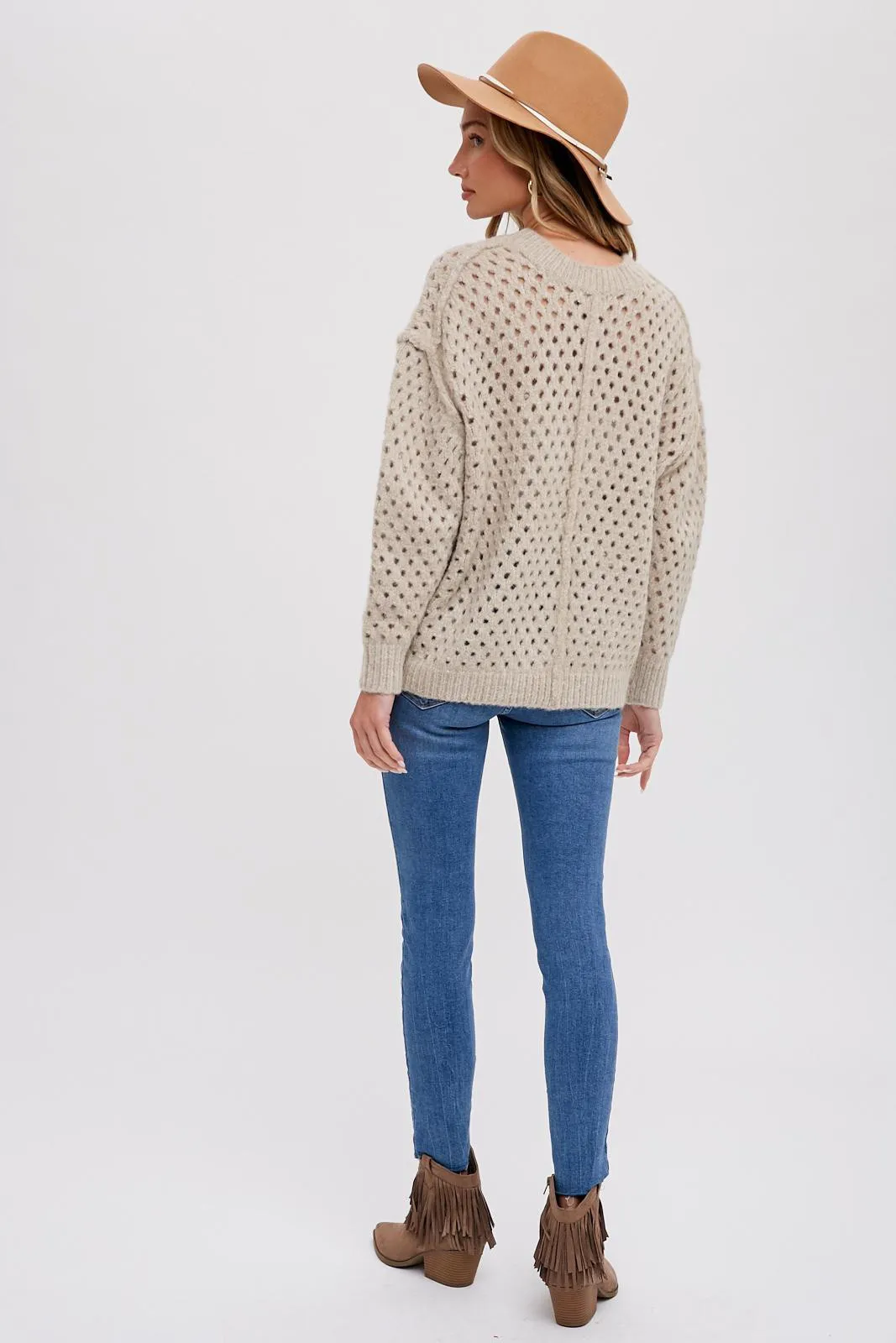 Taupe Open Chunky Knit Sweater sold by Pinkblush product image thumbnail 4