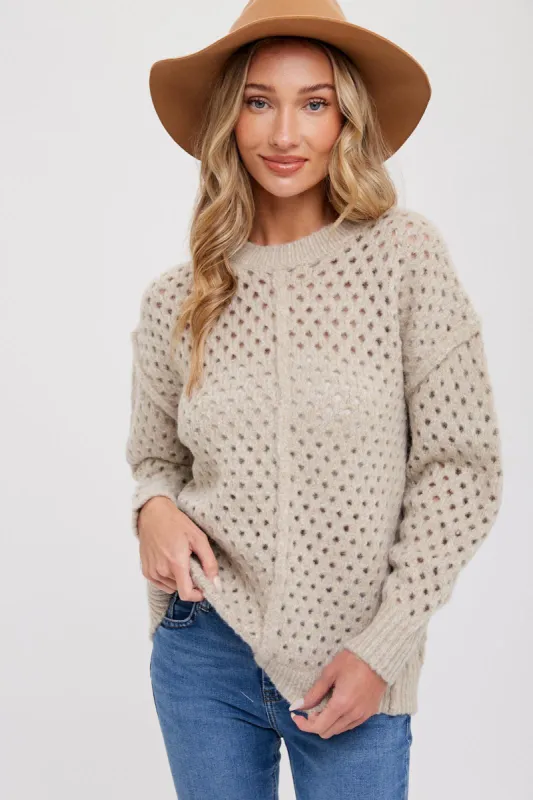 Taupe Open Chunky Knit Sweater sold by Pinkblush