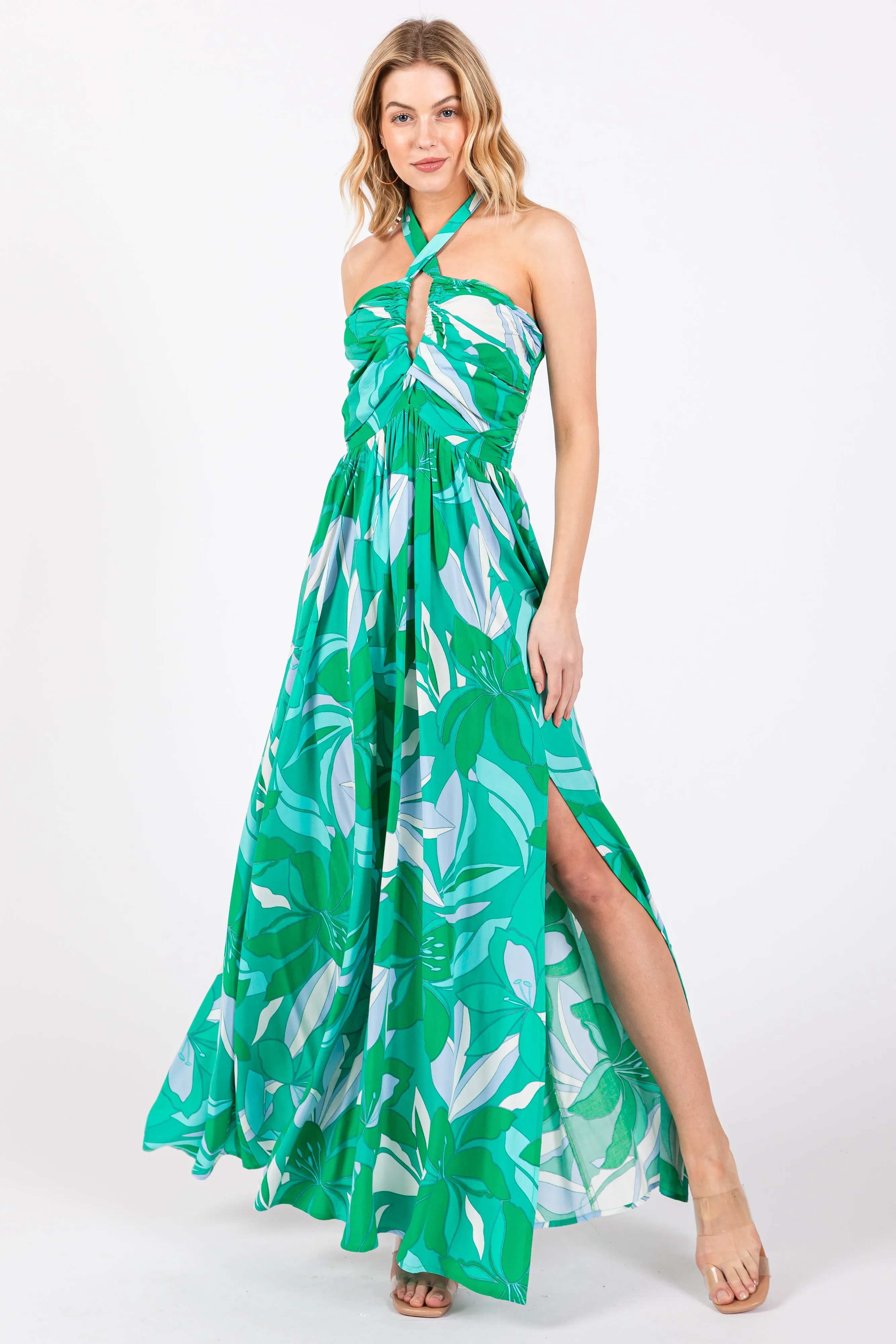 Green Floral Halter Maternity Maxi Dress sold by Pinkblush product image thumbnail 4