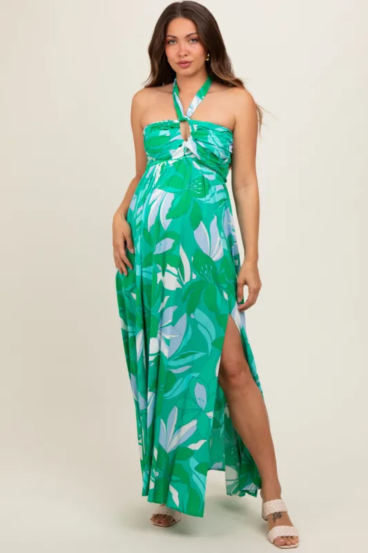 Green Floral Halter Maternity Maxi Dress sold by Pinkblush