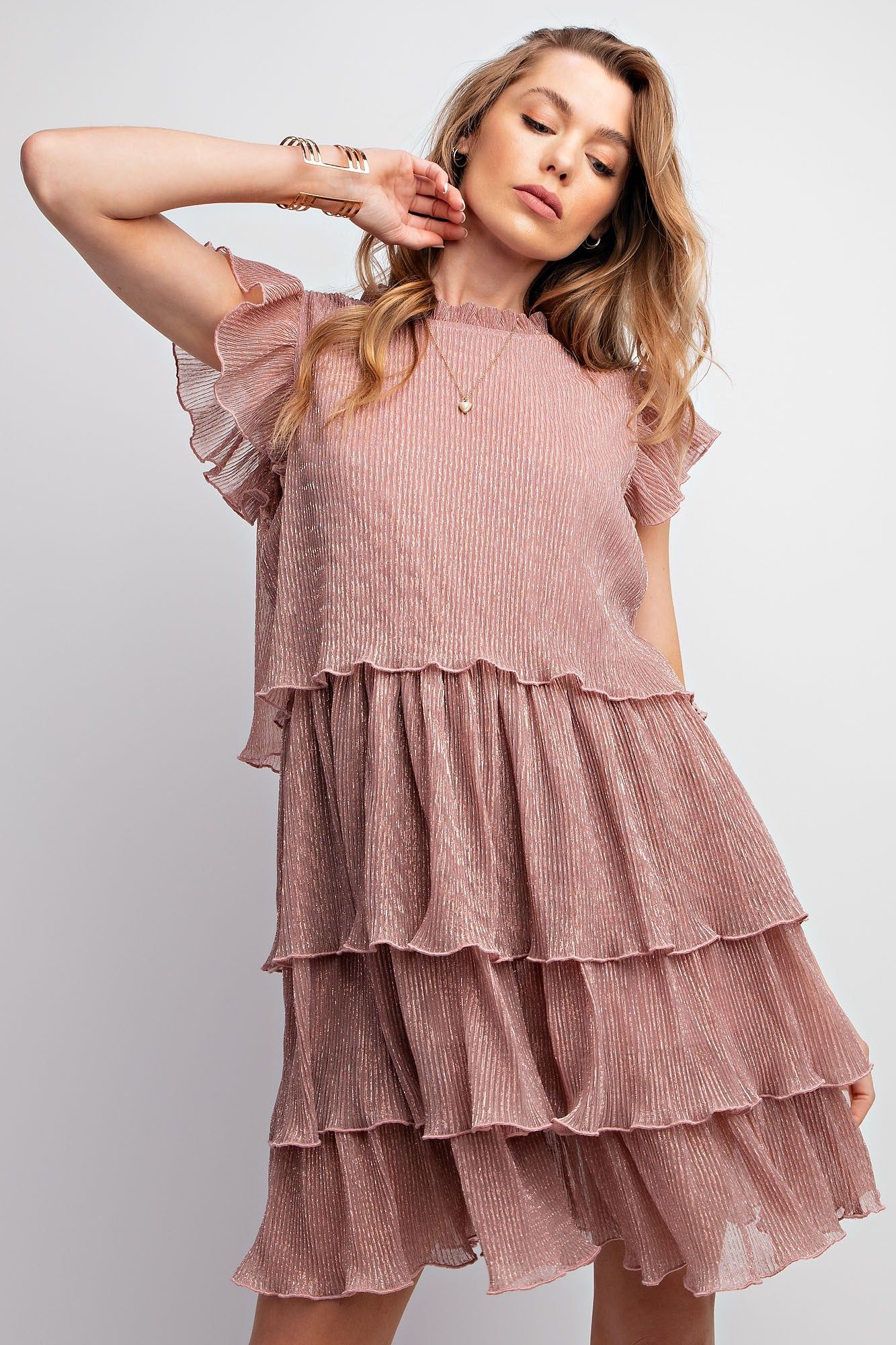 Blush Metallic Chiffon Ruffled Dress sold by Pinkblush product image thumbnail 2